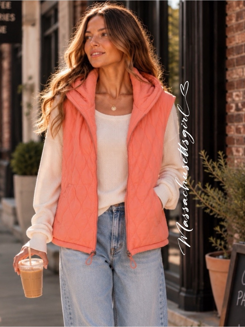 Free People Movement Dream Big Quilted Hooded Vest Cole Peach XS Oversized